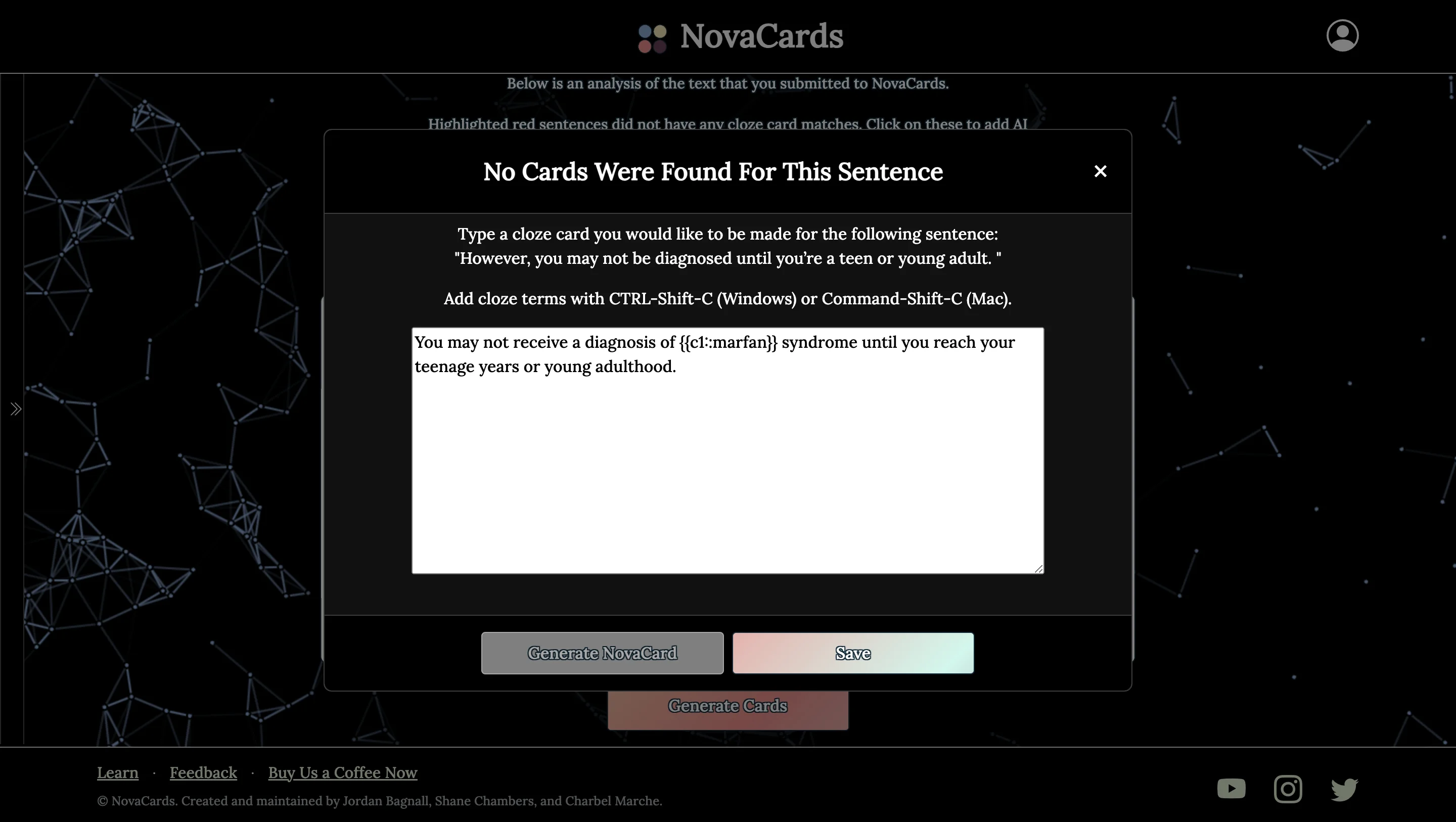 An example of Anki cards made by NovaCards for content in your document that isn't covered by pre-made cards